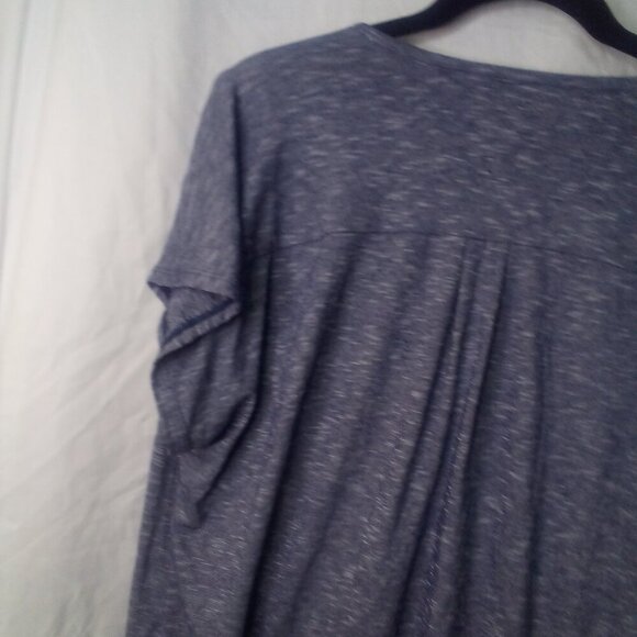 Max Edition Blouse L Short Sleeve Button Front Tie Hem V-Neck Blue - Picture 13 of 14